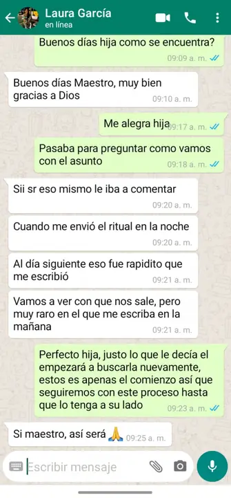 Conversación de testimonio de tarot por WhatsApp